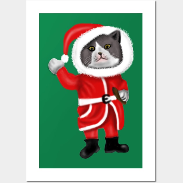 Santa Cat Funny Cat Lovers Christmas Gift Wall Art by Merchweaver